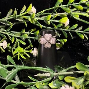 Four Leaf Clover Heart Ring Set Pave Moissanite Sz 6.75